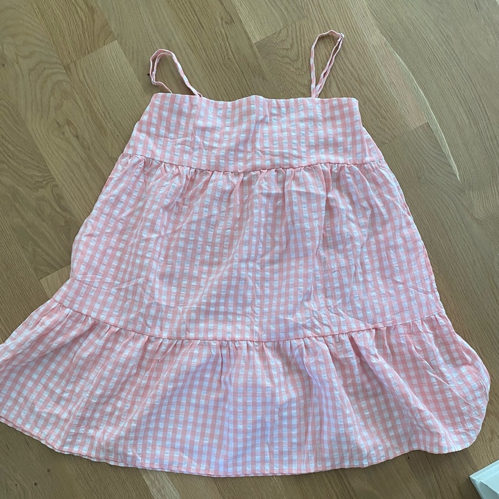 Womens Pink Plaid Dress Shoulder Straps